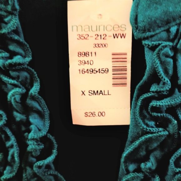 Maurices Turquoise Ruffled Ruched Blouse with Band Bottom Size XS NWT - Picture 3 of 5